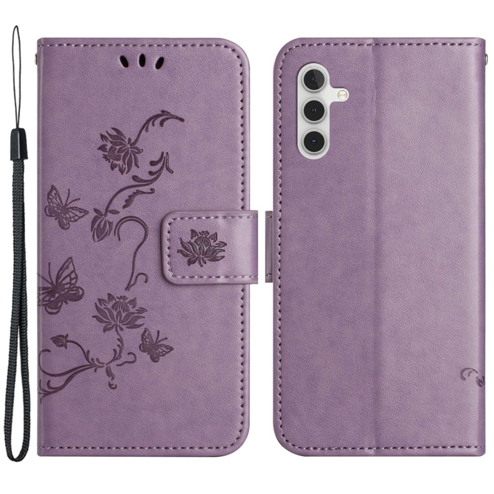 Funda de Cuero con Mariposas Samsung Galaxy A14, Púrpura