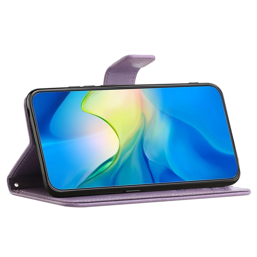 Funda de Cuero con Mariposas Samsung Galaxy A14, Púrpura