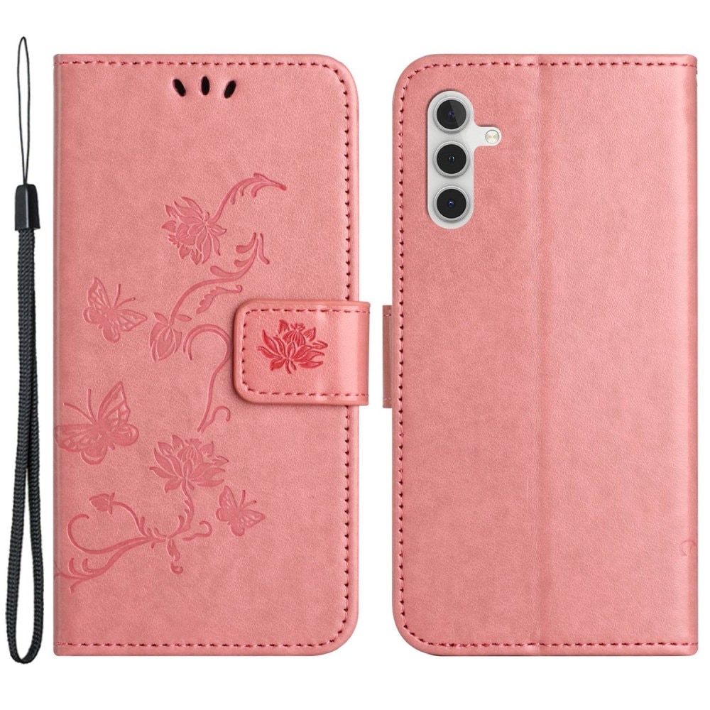Funda de Cuero con Mariposas Samsung Galaxy A14, Rosa