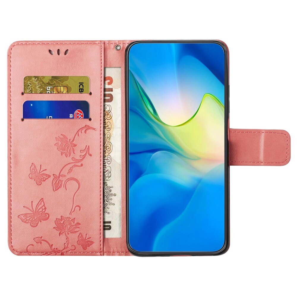 Funda de Cuero con Mariposas Samsung Galaxy A14, Rosa