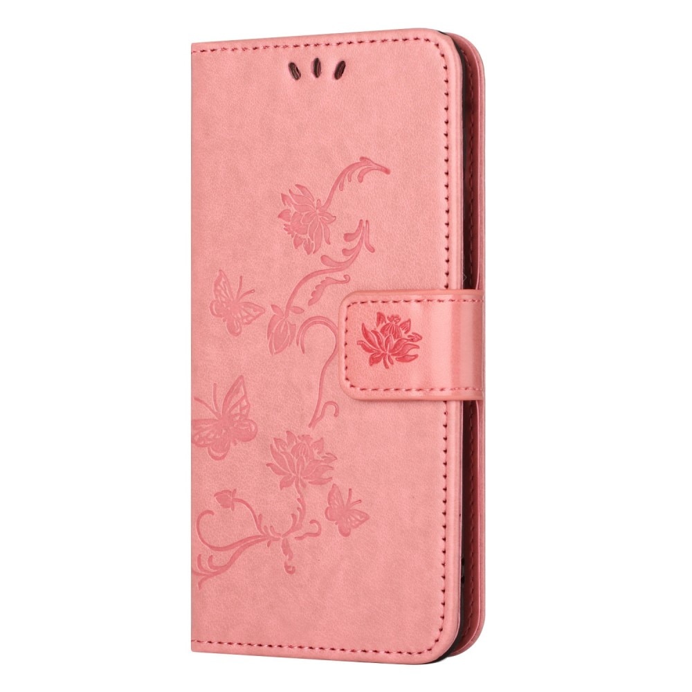 Funda de Cuero con Mariposas Samsung Galaxy A14, Rosa