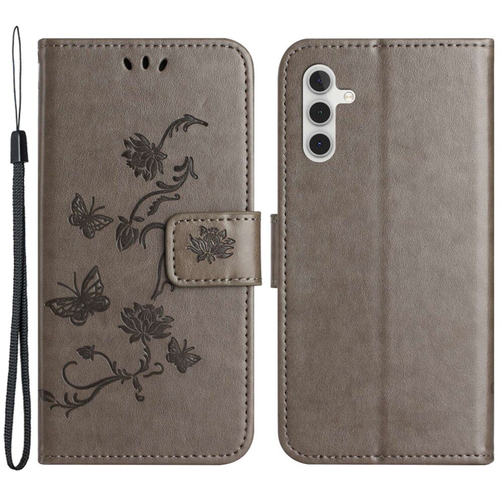 Funda de Cuero con Mariposas Samsung Galaxy A14, Gris