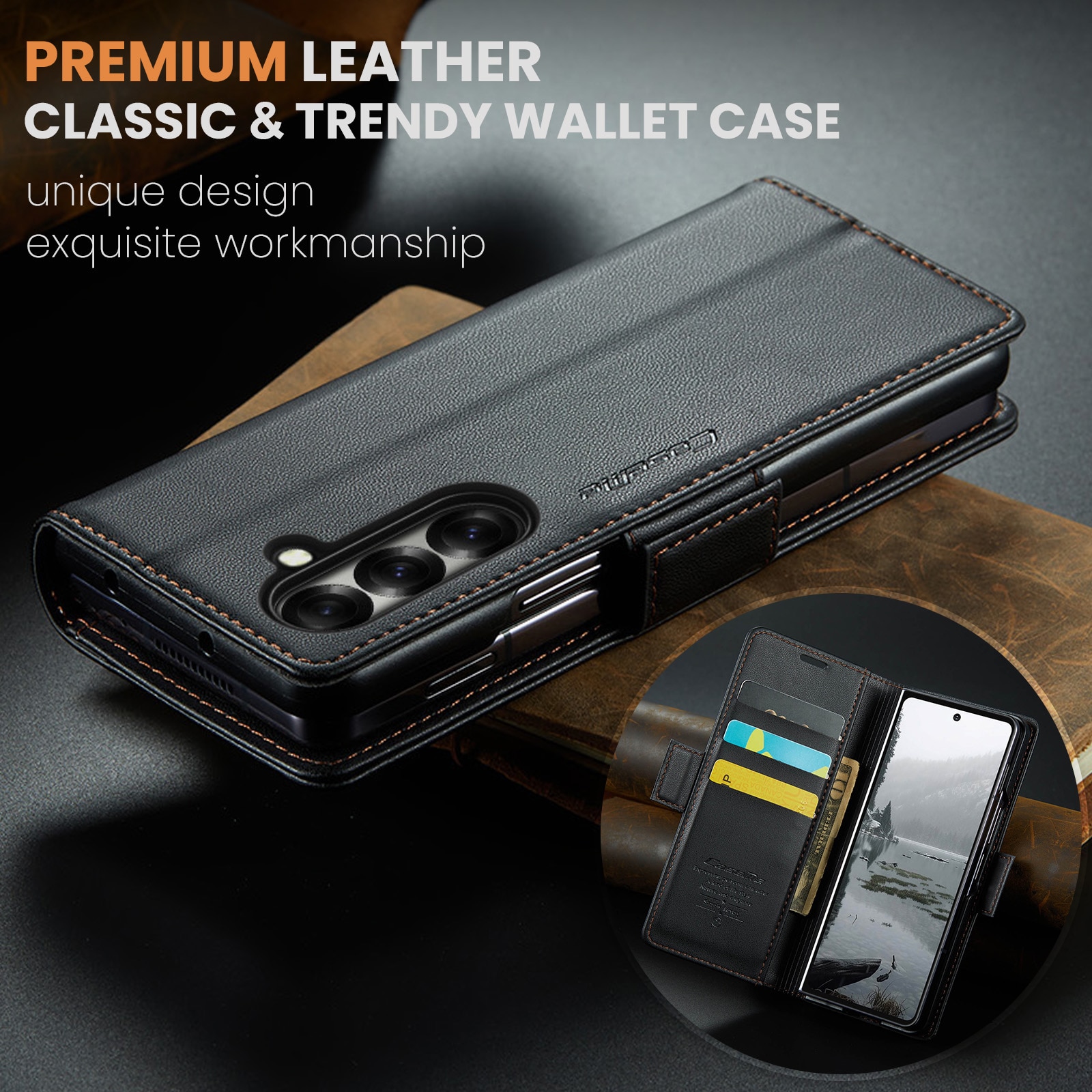 Funda delgada con solapa anti-RFID Samsung Galaxy Z Fold 7 negro
