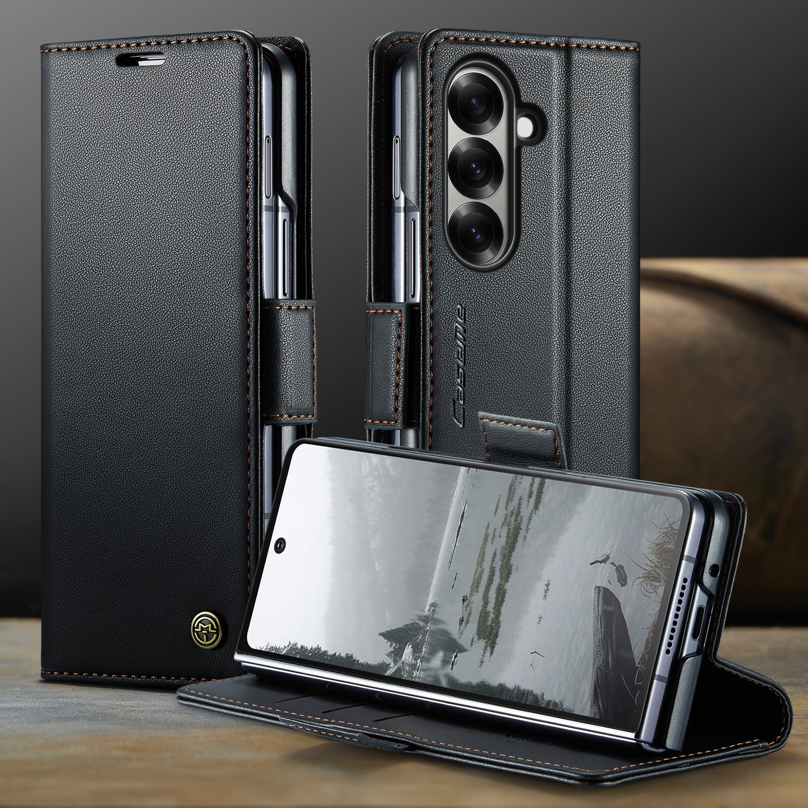 Funda delgada con solapa anti-RFID Samsung Galaxy Z Fold 7 negro