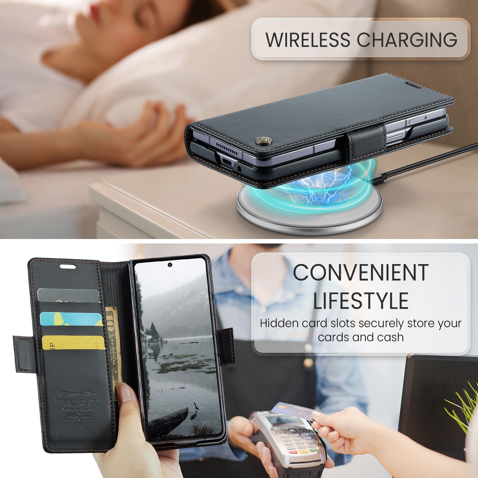 Funda delgada con solapa anti-RFID Samsung Galaxy Z Fold 7 negro