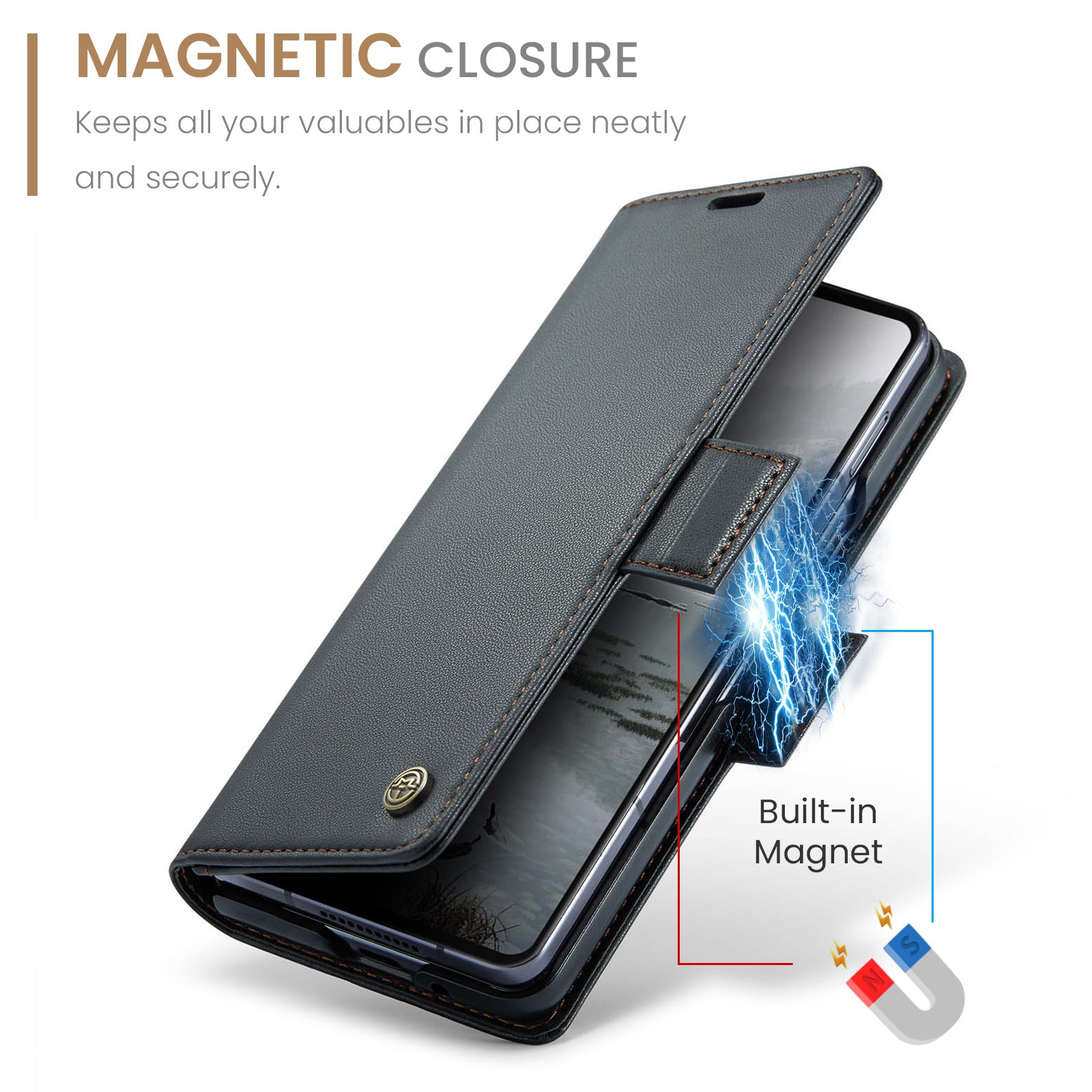 Funda delgada con solapa anti-RFID Samsung Galaxy Z Fold 7 negro