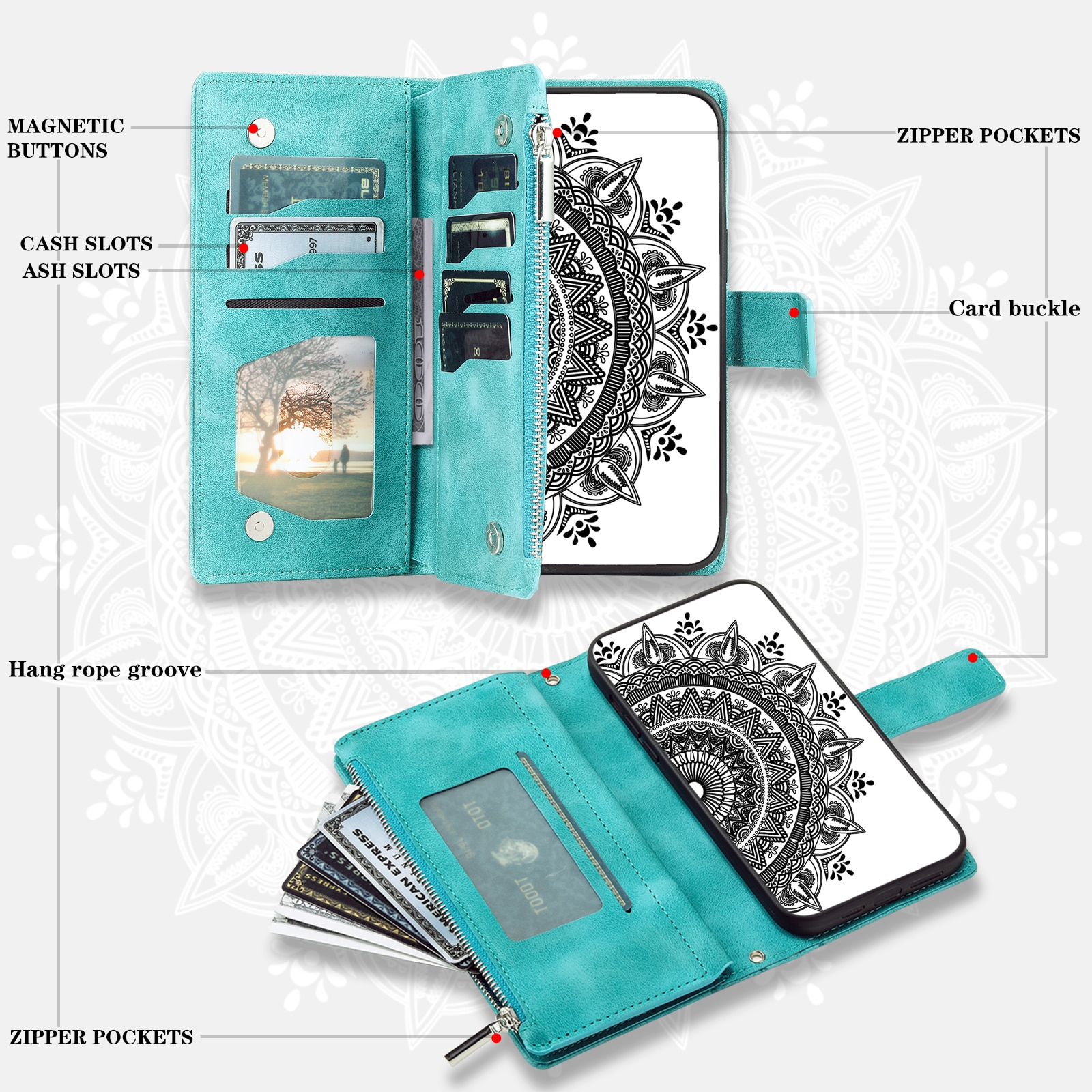 Funda Mandala tipo billetera Samsung Galaxy S25 FE, Verde