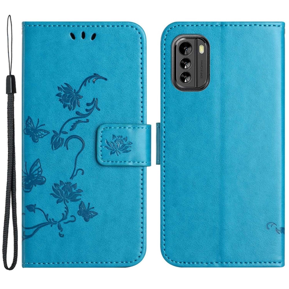 Funda de Cuero con Mariposas Nokia G60, azul