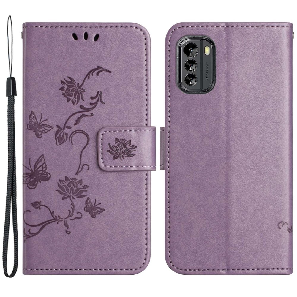 Funda de Cuero con Mariposas Nokia G60, violeta