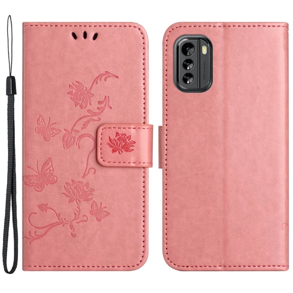 Funda de Cuero con Mariposas Nokia G60, rosado