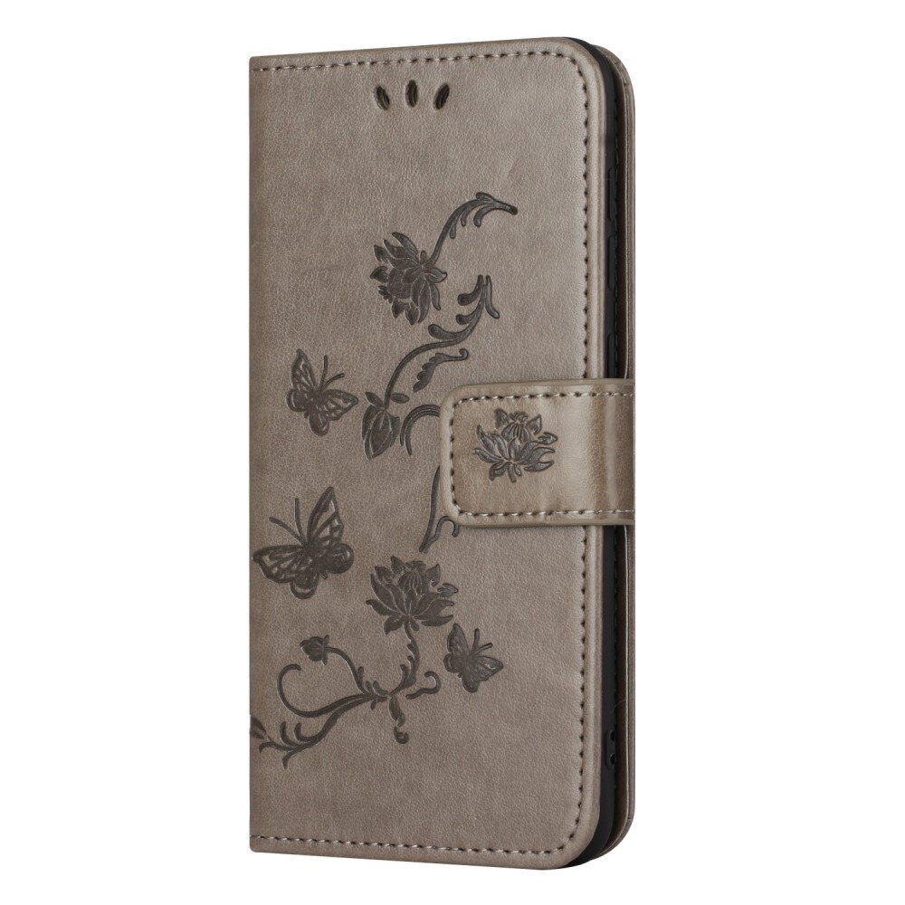Funda de Cuero con Mariposas  Nokia G60, Gris