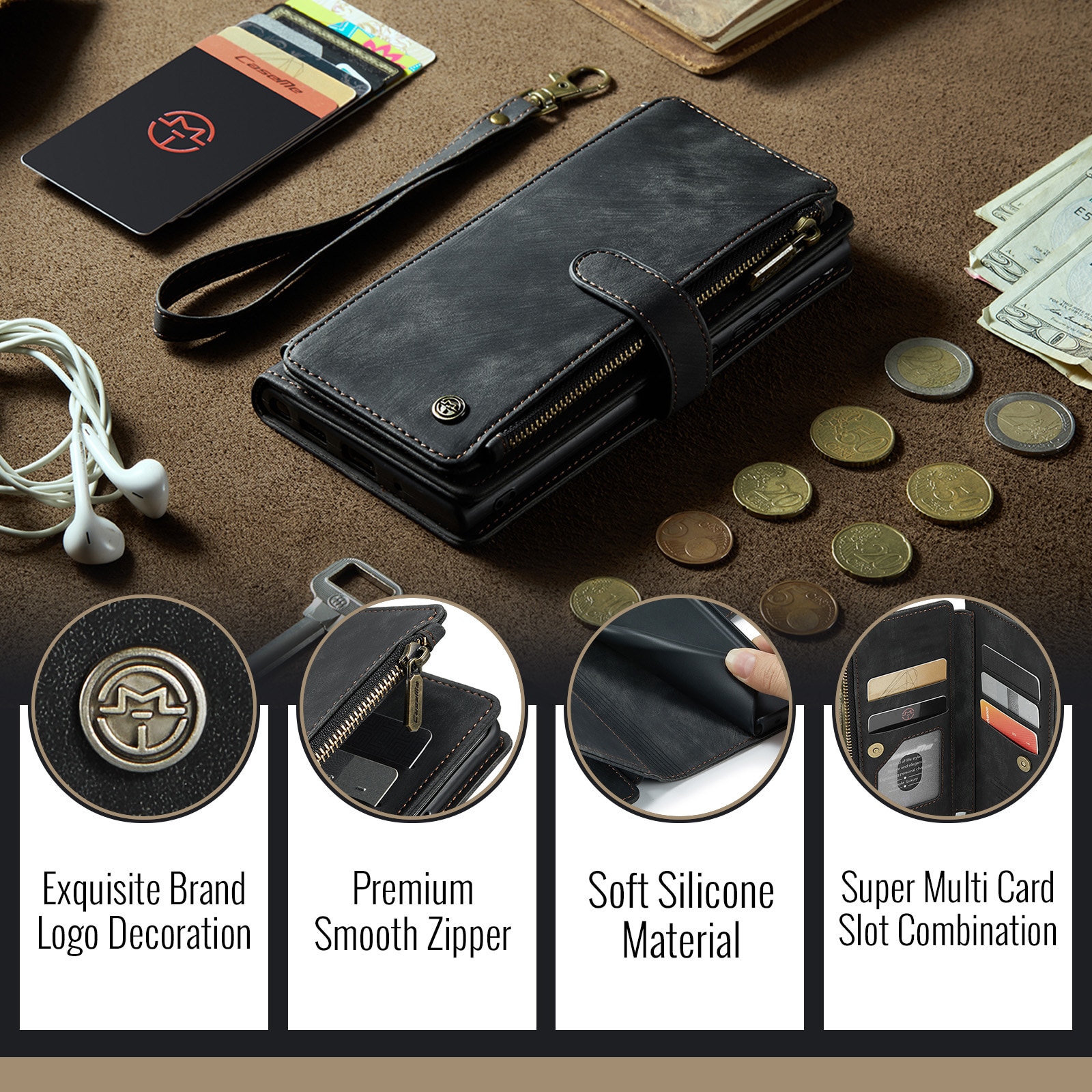 Cartera Zipper Google Pixel 10 Pro Negro