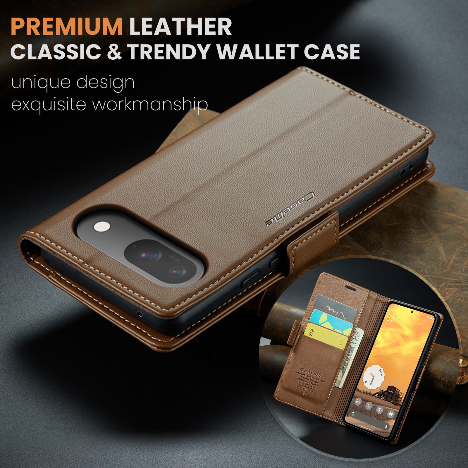 Funda delgada con solapa anti-RFID Google Pixel 10 Marrón