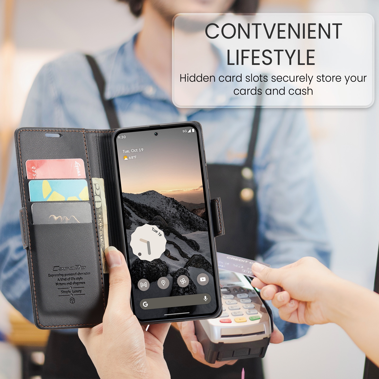 Funda delgada con solapa anti-RFID Google Pixel 10 Negro