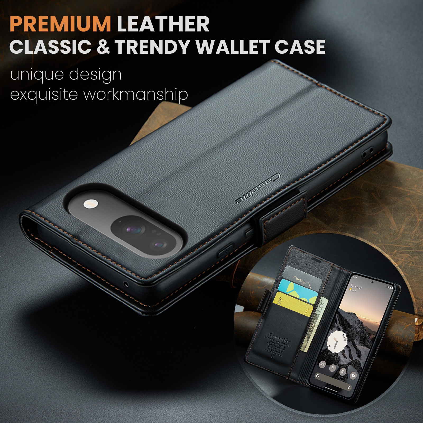 Funda delgada con solapa anti-RFID Google Pixel 10 Negro