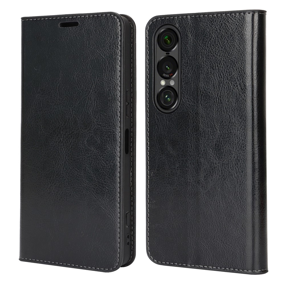 Funda cartera de cuero genuino Sony Xperia 1 VII Negro