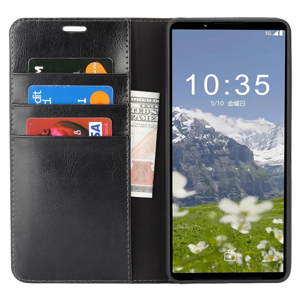 Funda cartera de cuero genuino Sony Xperia 1 VII Negro