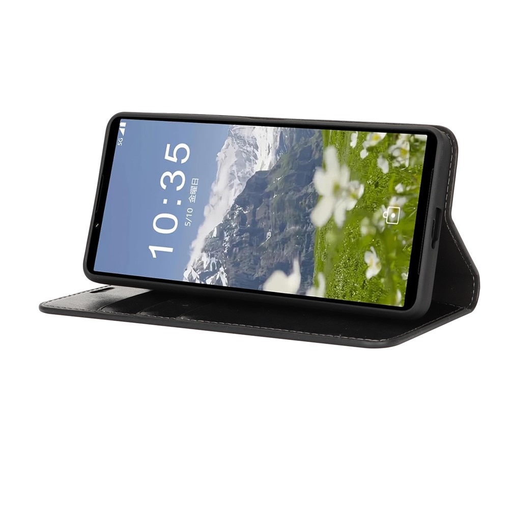 Funda cartera de cuero genuino Sony Xperia 1 VII Negro