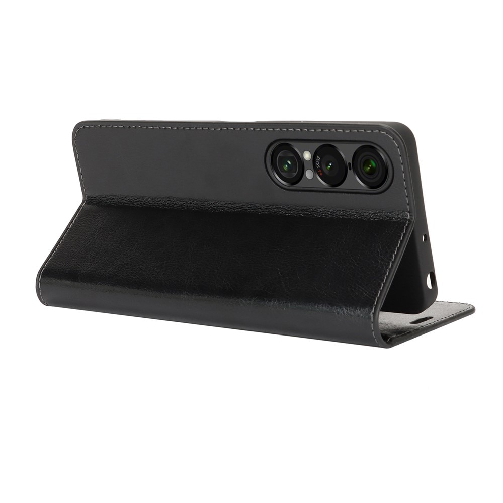 Funda cartera de cuero genuino Sony Xperia 1 VII Negro