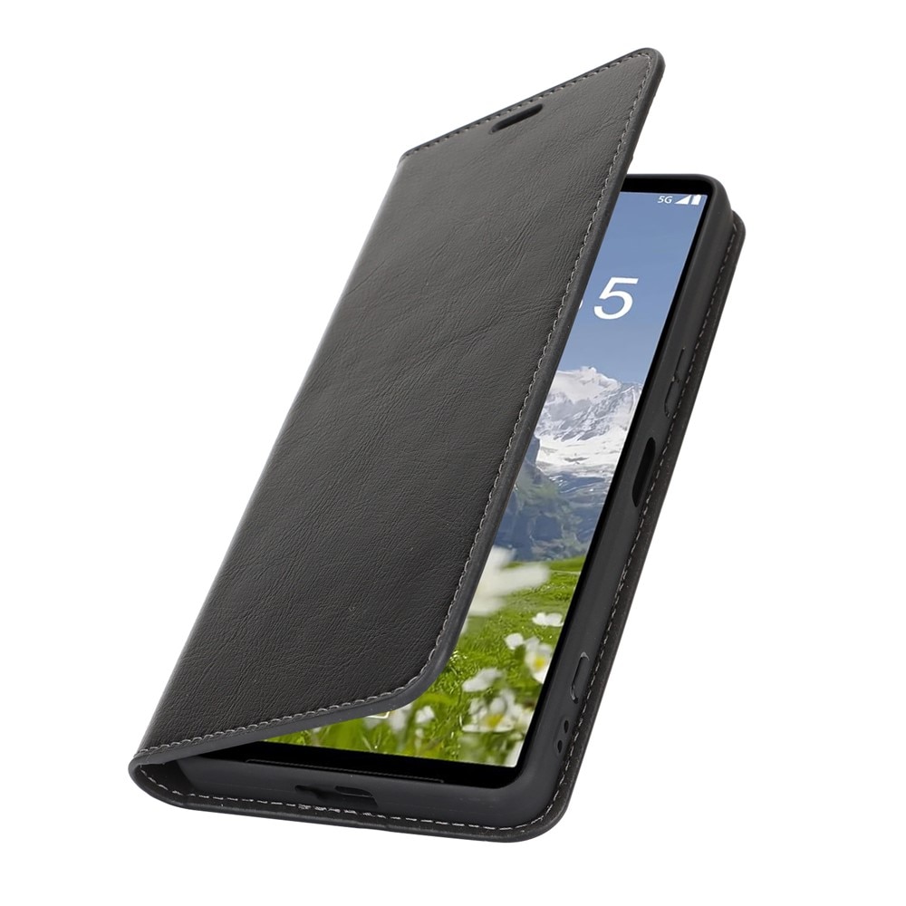 Funda cartera de cuero genuino Sony Xperia 1 VII Negro