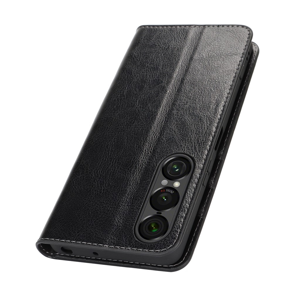 Funda cartera de cuero genuino Sony Xperia 1 VII Negro