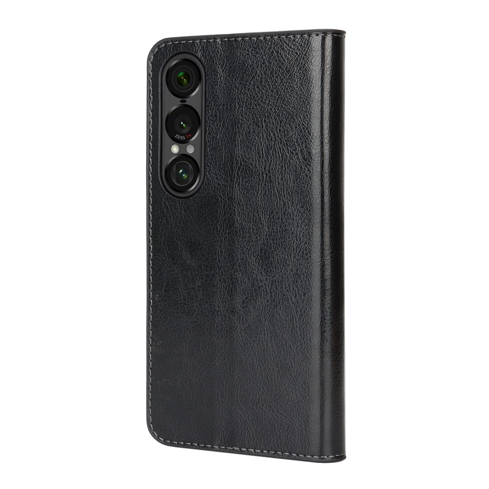 Funda cartera de cuero genuino Sony Xperia 1 VII Negro