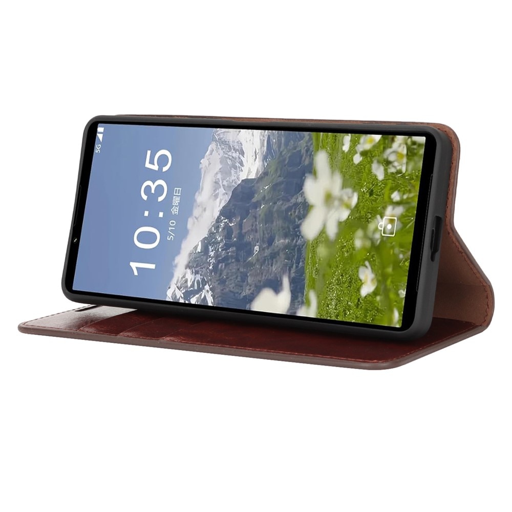 Funda cartera de cuero genuino Sony Xperia 1 VII Marrón oscuro