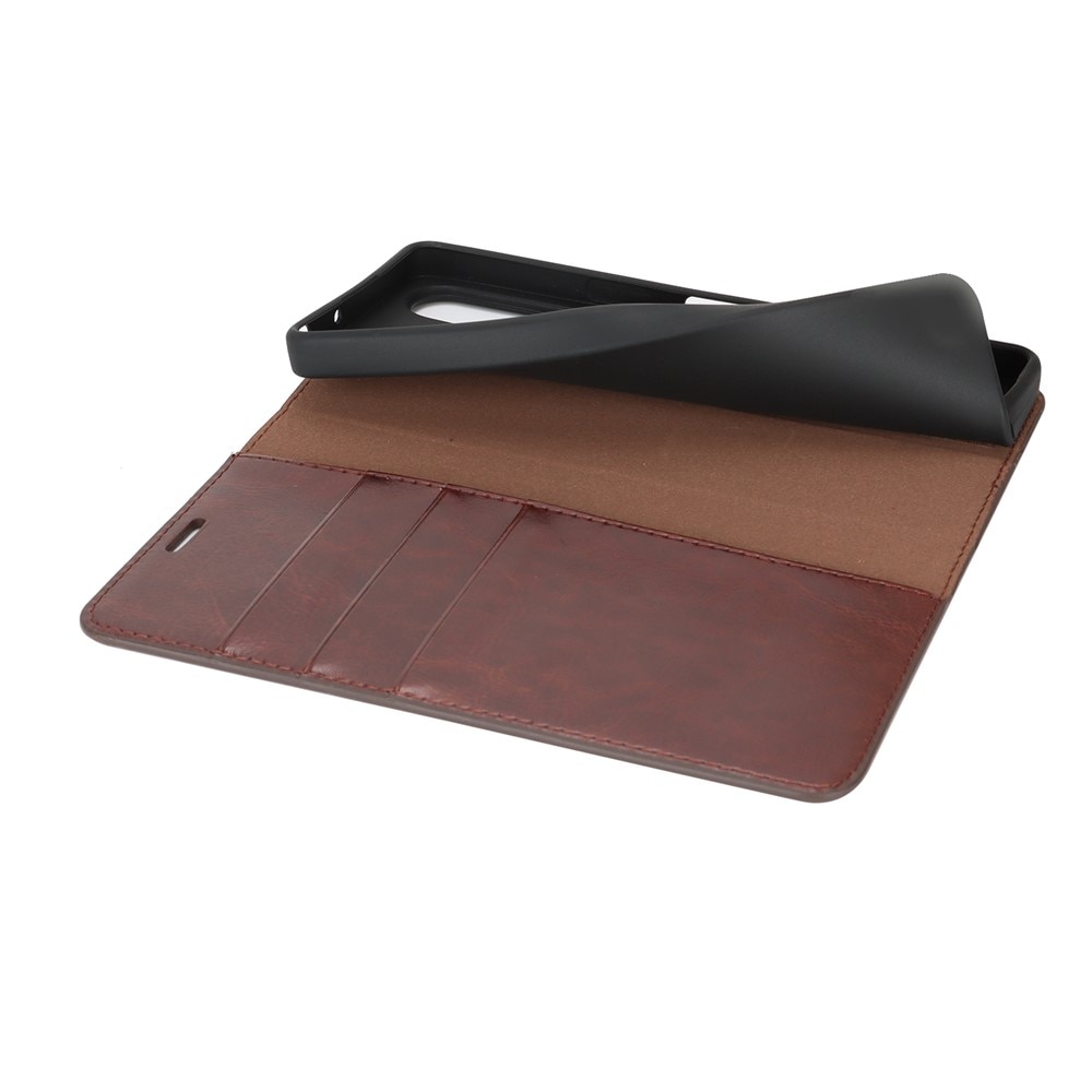 Funda cartera de cuero genuino Sony Xperia 1 VII Marrón oscuro