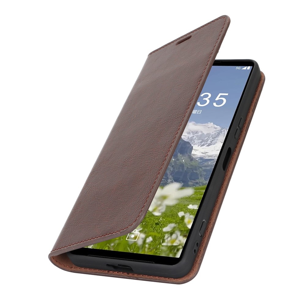 Funda cartera de cuero genuino Sony Xperia 1 VII Marrón oscuro