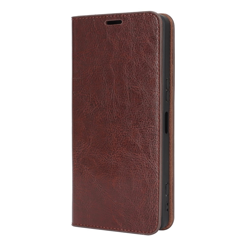 Funda cartera de cuero genuino Sony Xperia 1 VII Marrón oscuro