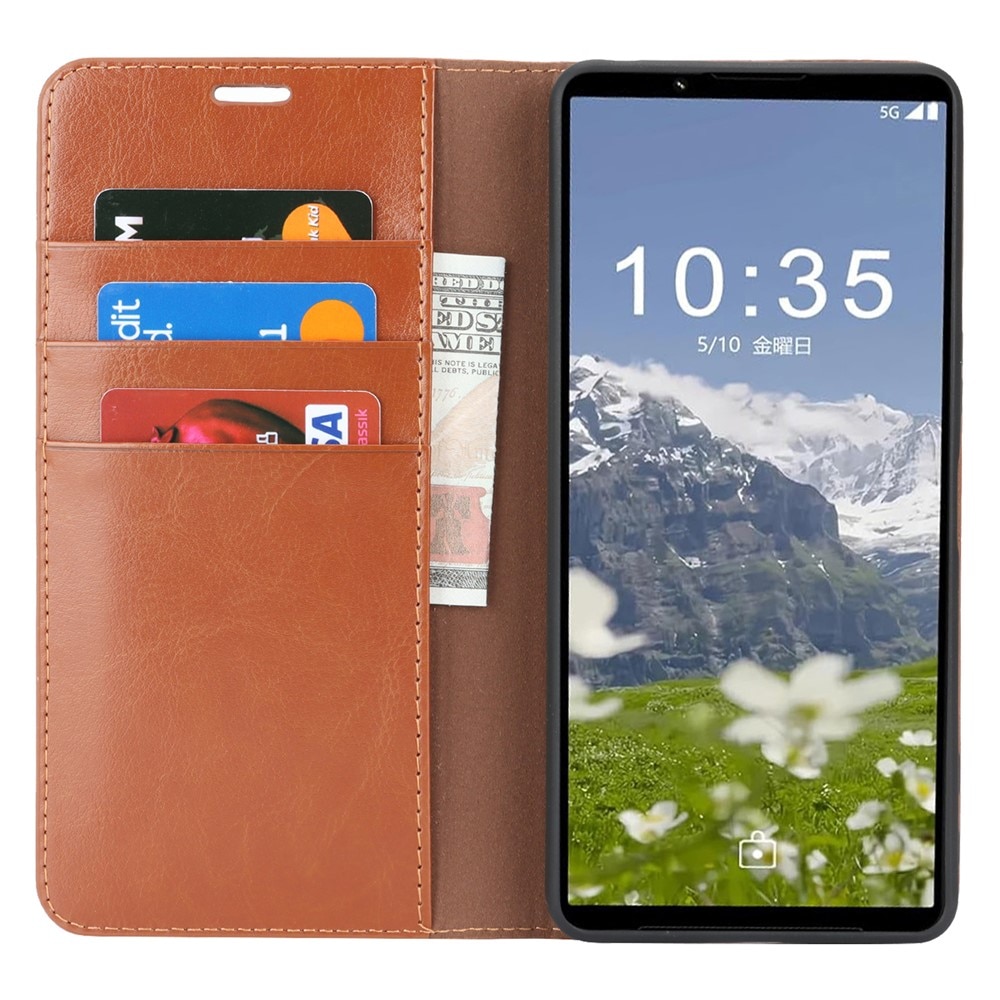 Funda cartera de cuero genuino Sony Xperia 1 VII Marrón