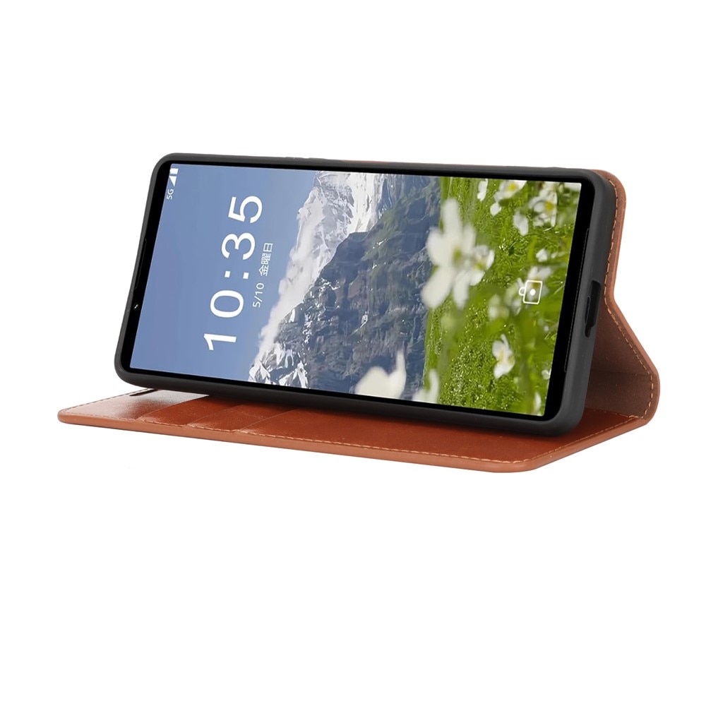 Funda cartera de cuero genuino Sony Xperia 1 VII Marrón