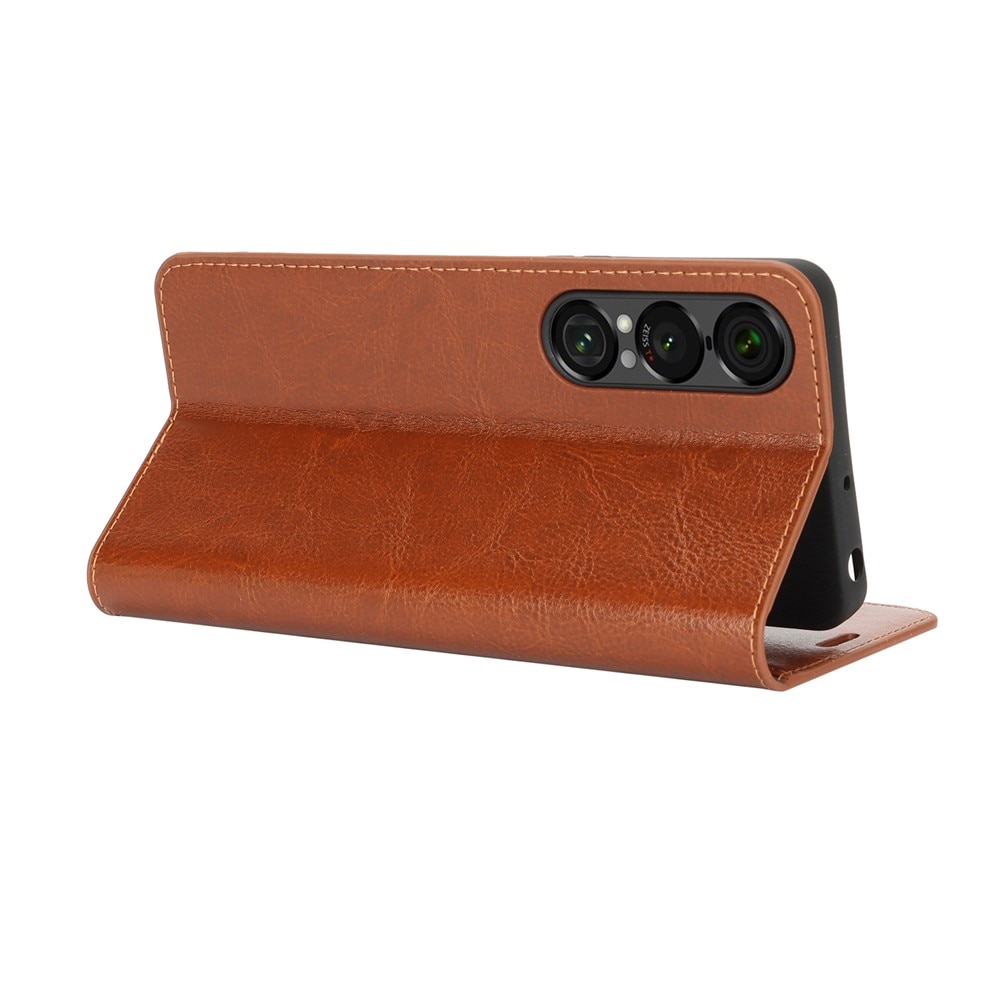 Funda cartera de cuero genuino Sony Xperia 1 VII Marrón