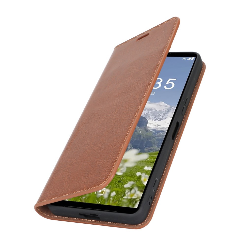 Funda cartera de cuero genuino Sony Xperia 1 VII Marrón