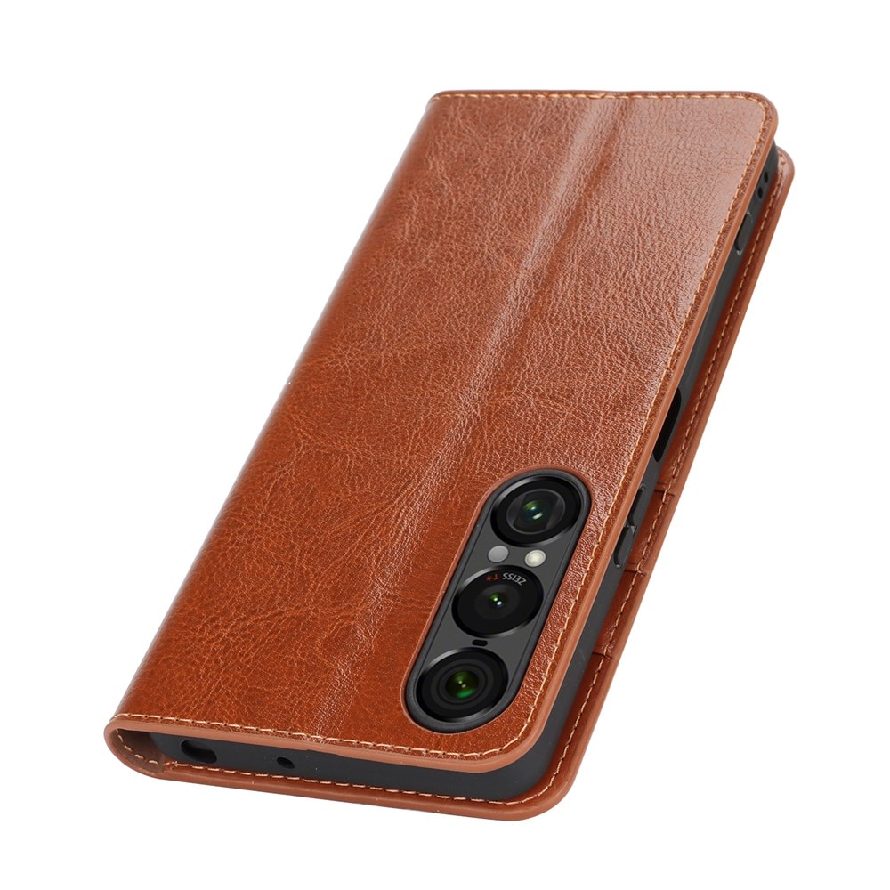 Funda cartera de cuero genuino Sony Xperia 1 VII Marrón