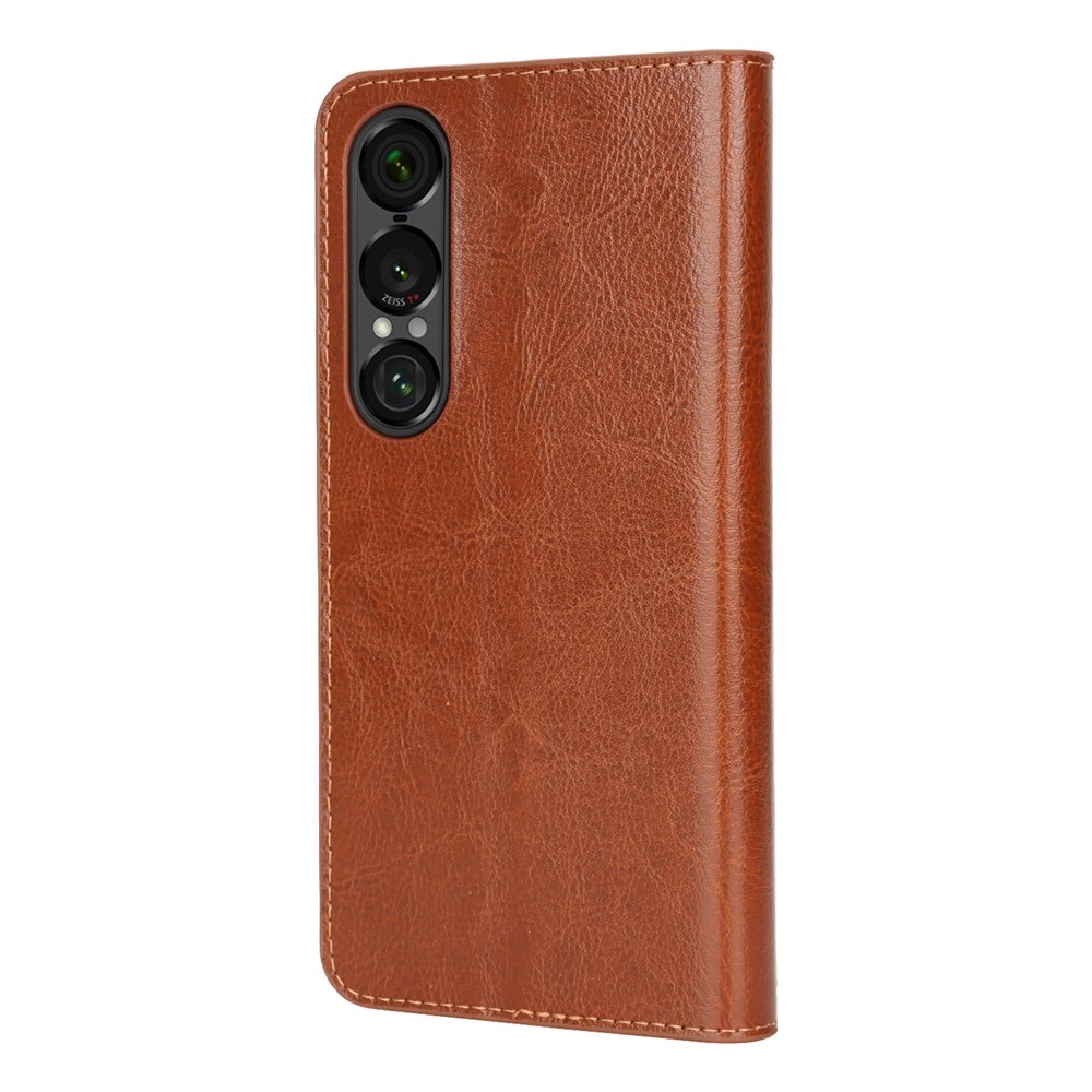 Funda cartera de cuero genuino Sony Xperia 1 VII Marrón