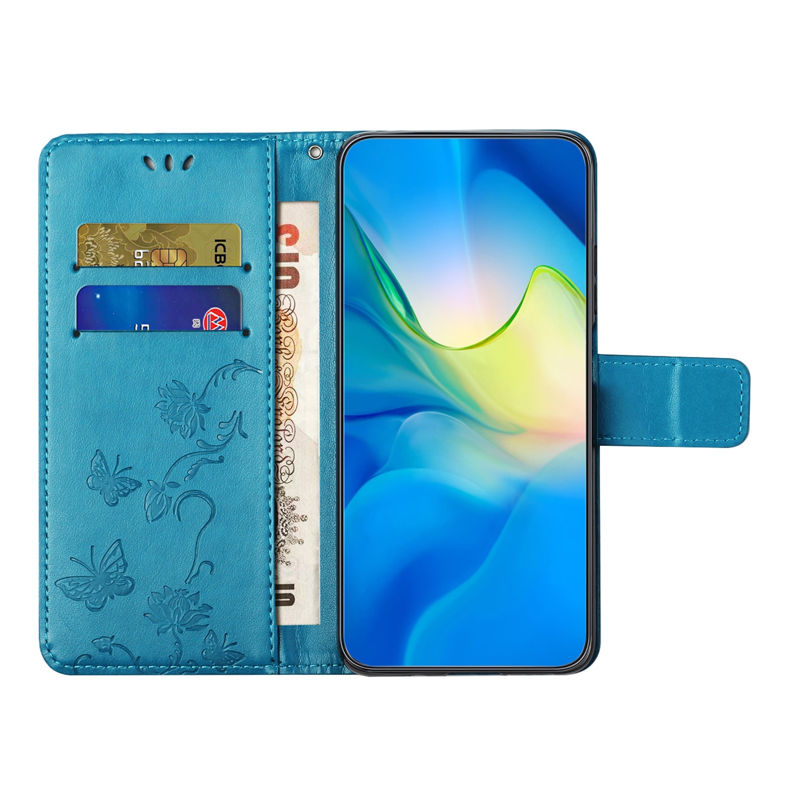 Funda de Cuero con Mariposas Samsung Galaxy S25 FE, Azul