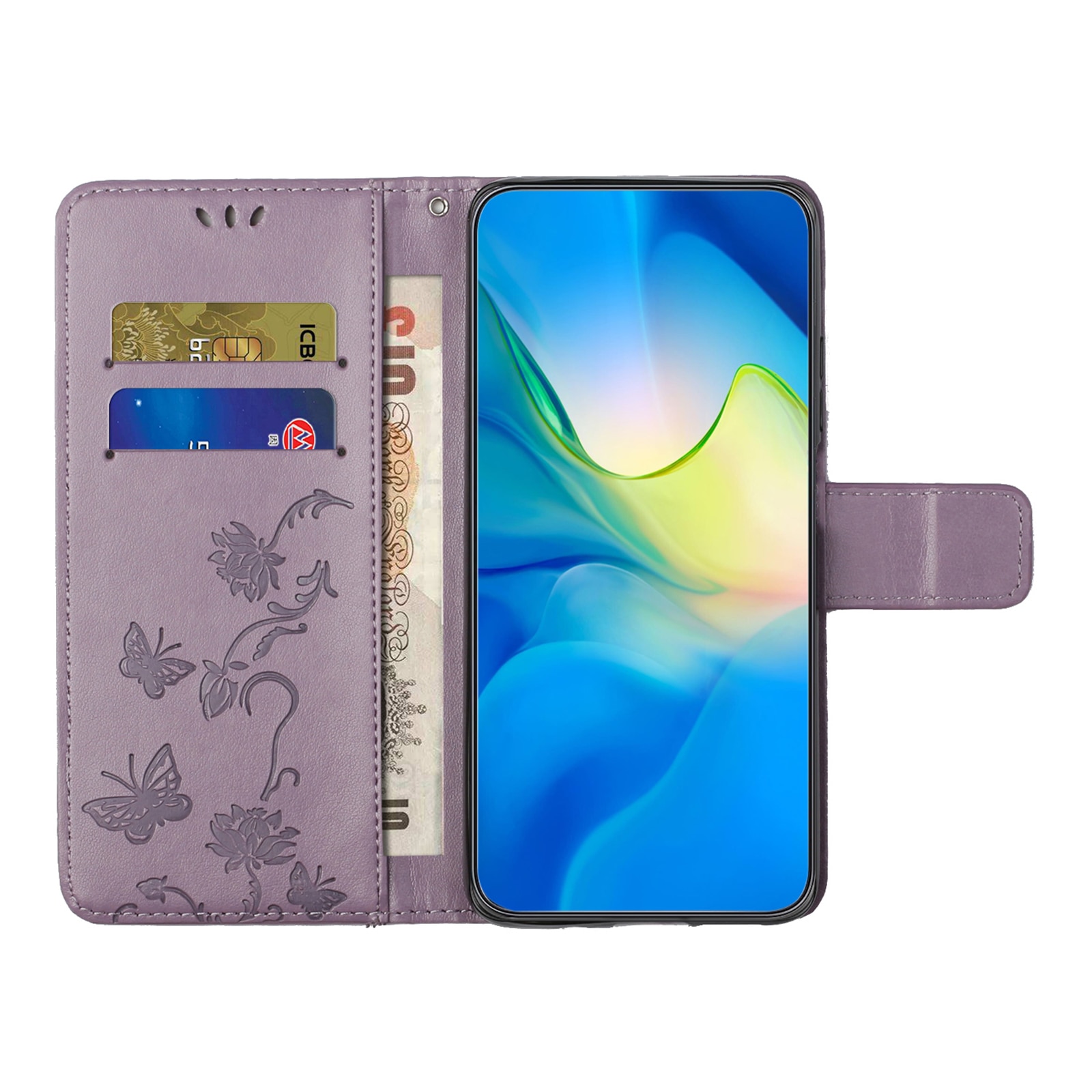 Funda de Cuero con Mariposas Samsung Galaxy S25 FE, Púrpura