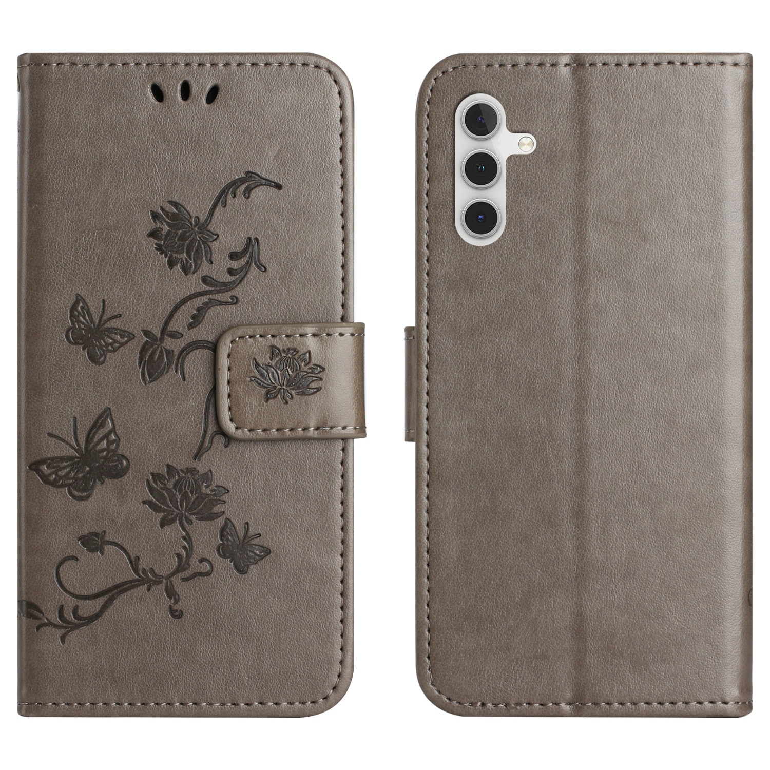 Funda de Cuero con Mariposas Samsung Galaxy S25 FE, Gris