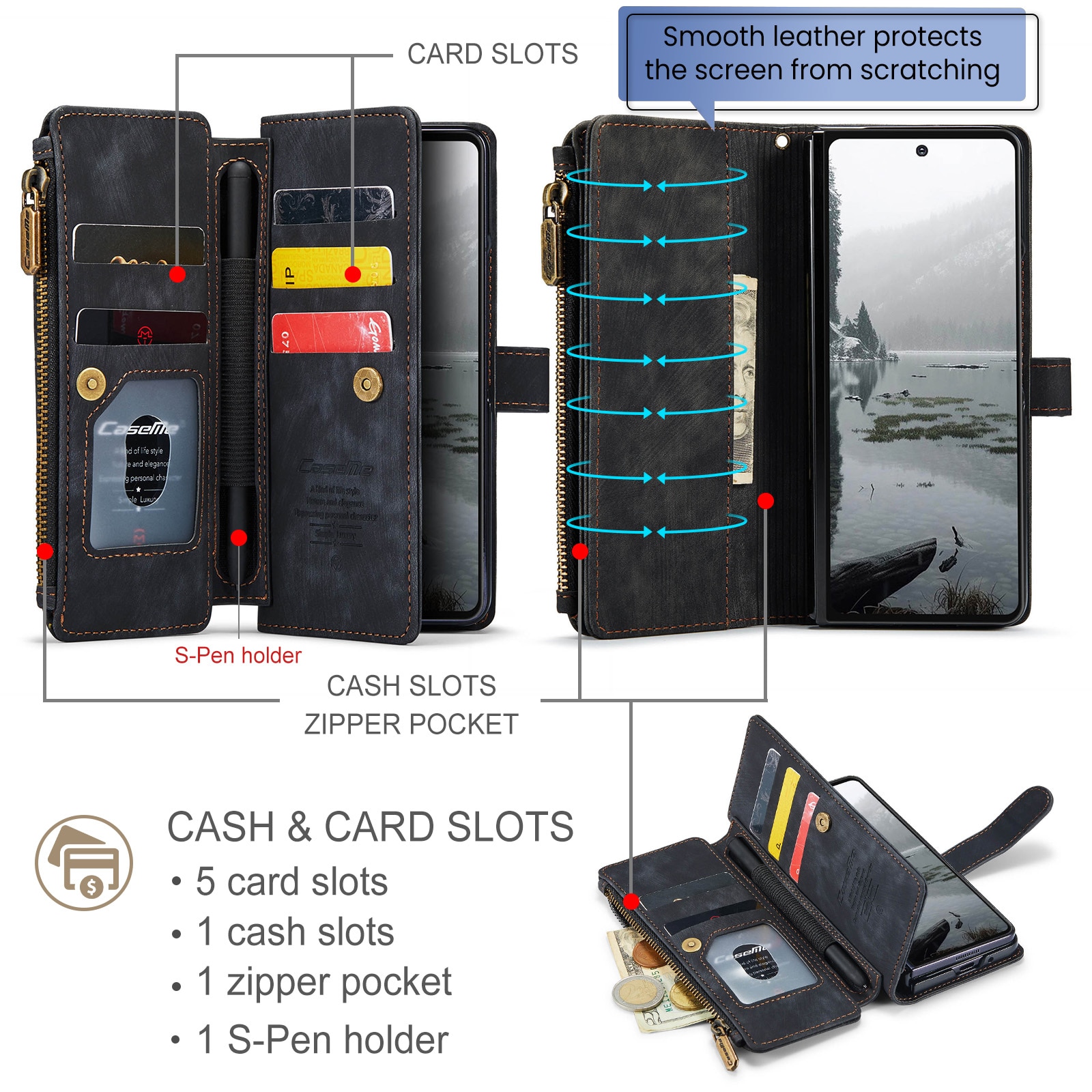 Cartera Zipper Samsung Galaxy Z Fold 7 negro