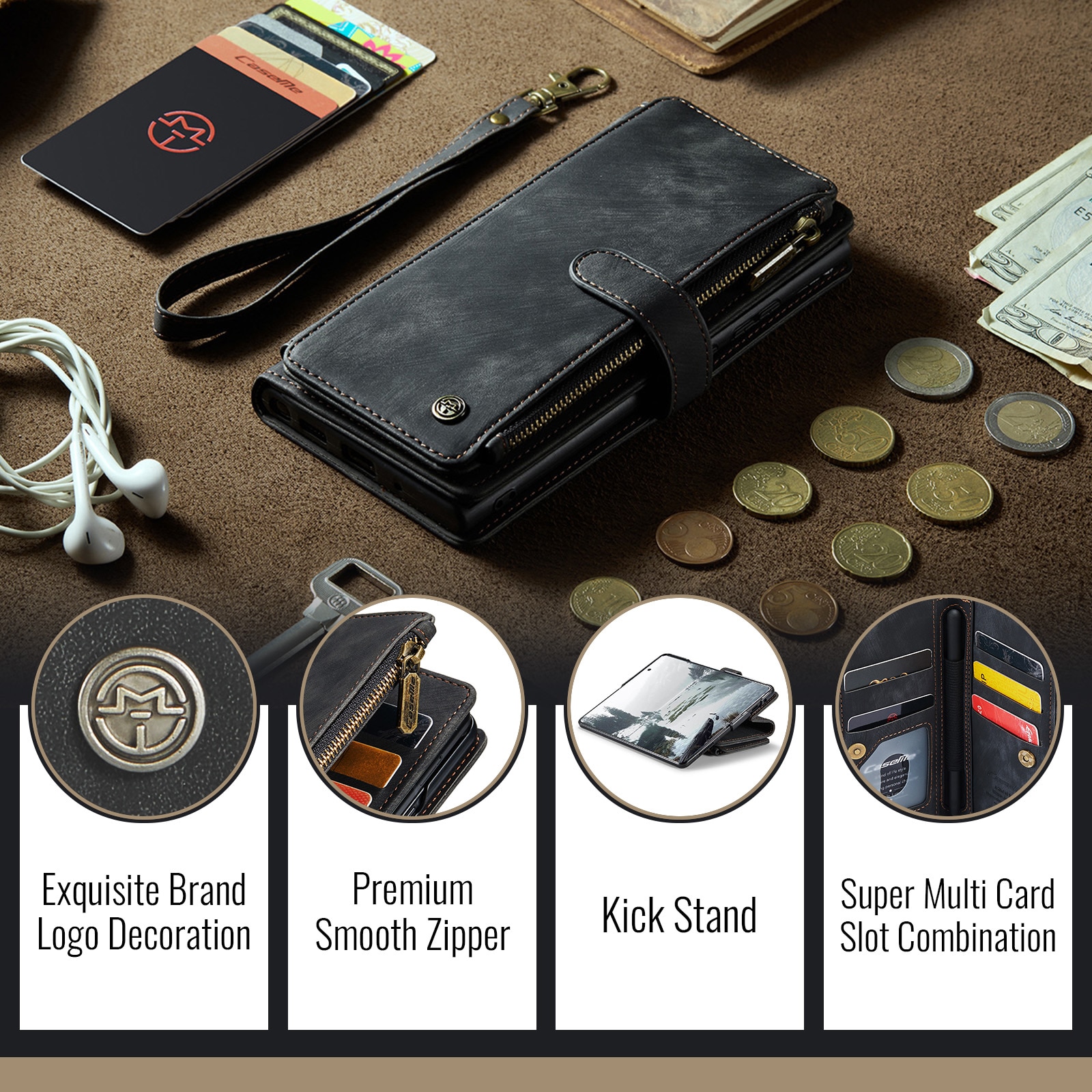 Cartera Zipper Samsung Galaxy Z Fold 7 negro