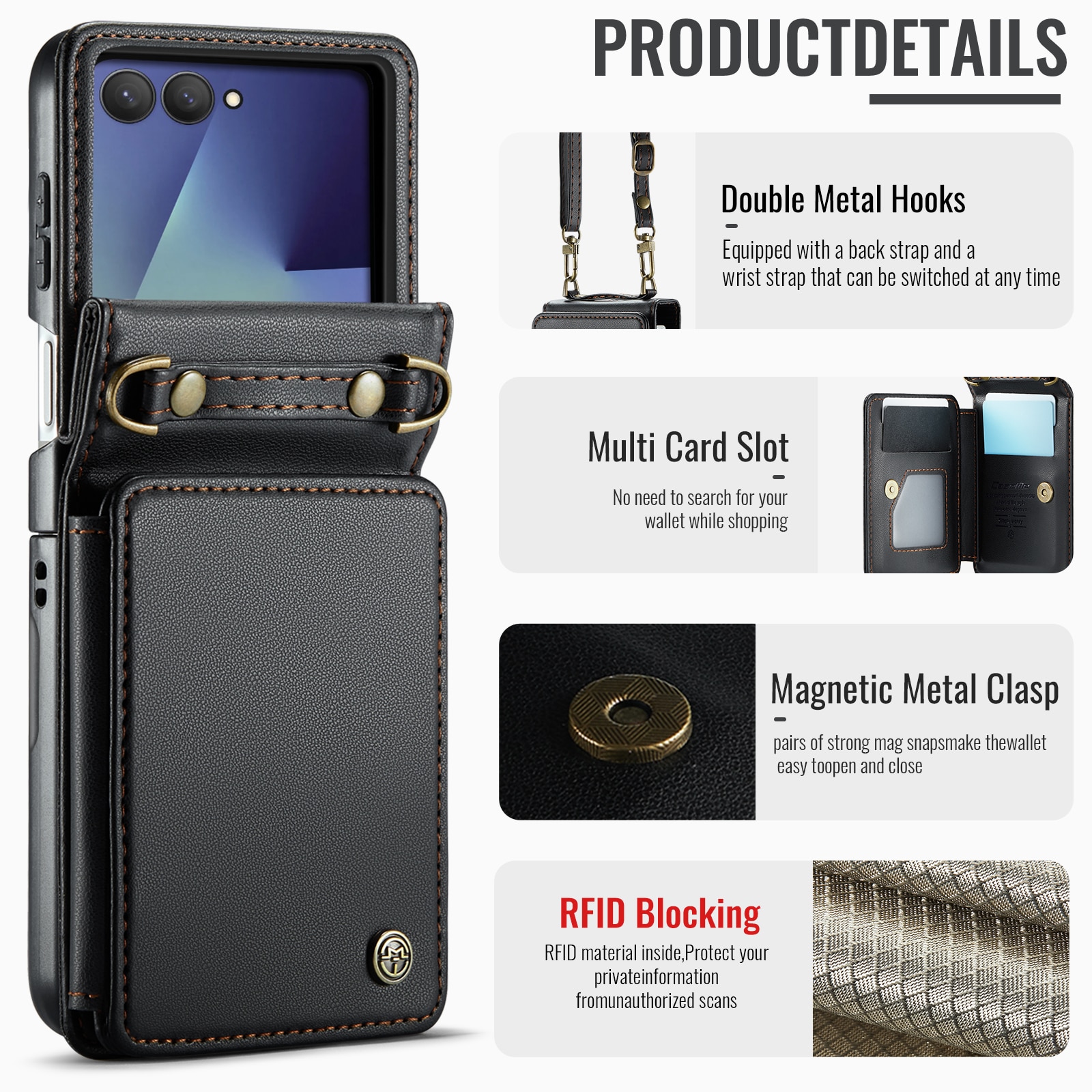 Funda con tarjetero anti-RFID Samsung Galaxy Z Flip 7 Negro