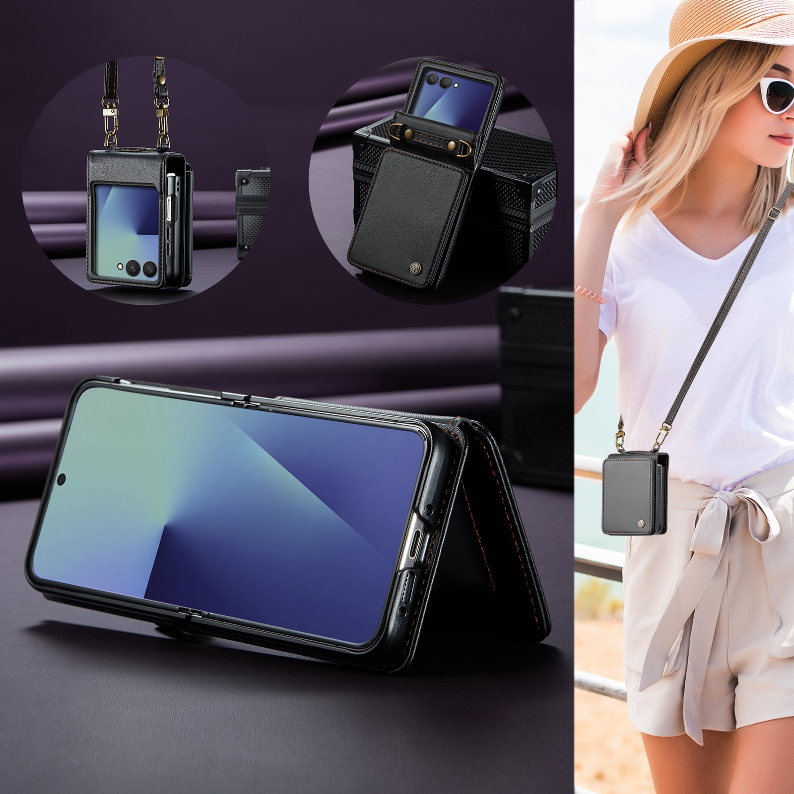 Funda con tarjetero anti-RFID Samsung Galaxy Z Flip 7 Negro