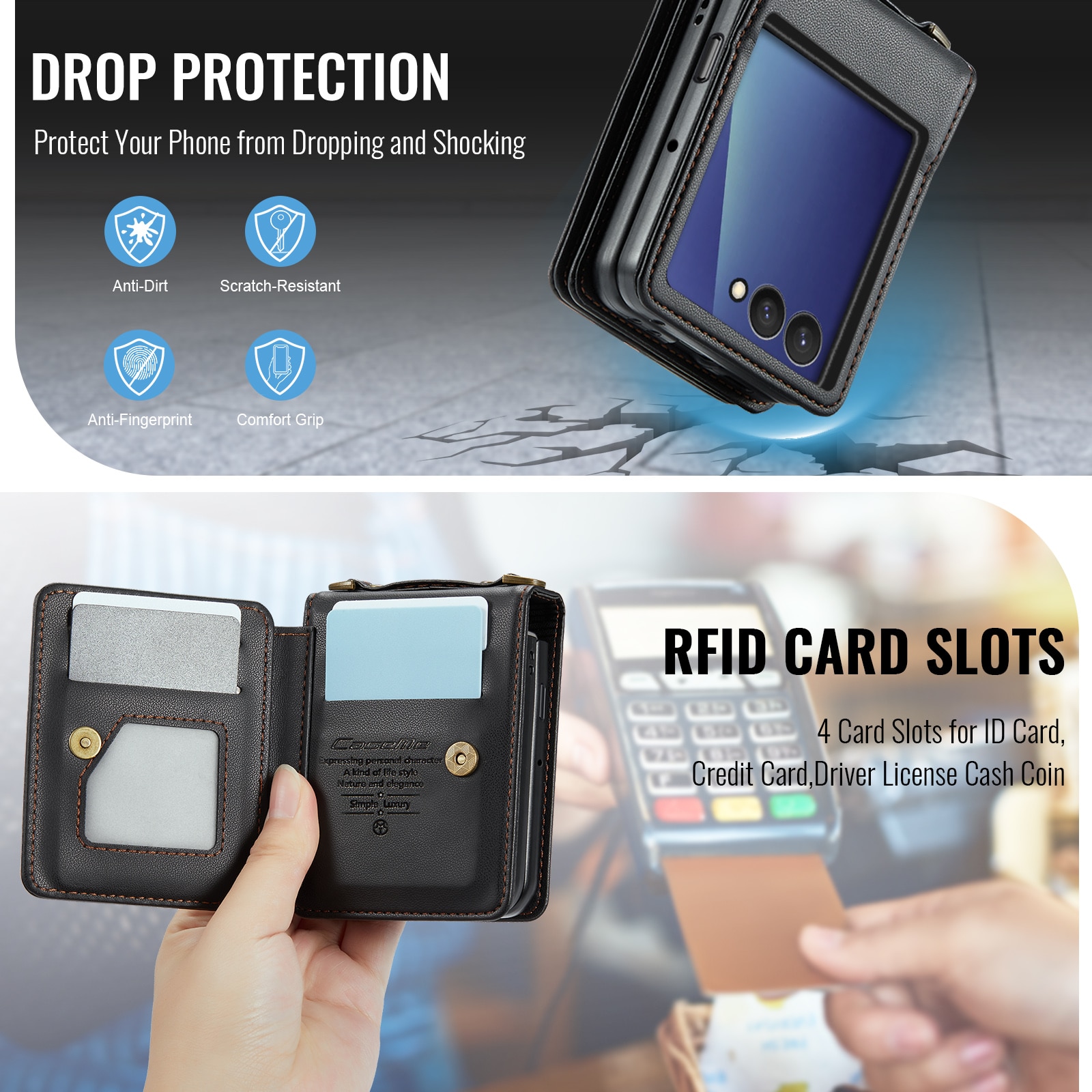Funda con tarjetero anti-RFID Samsung Galaxy Z Flip 7 Negro