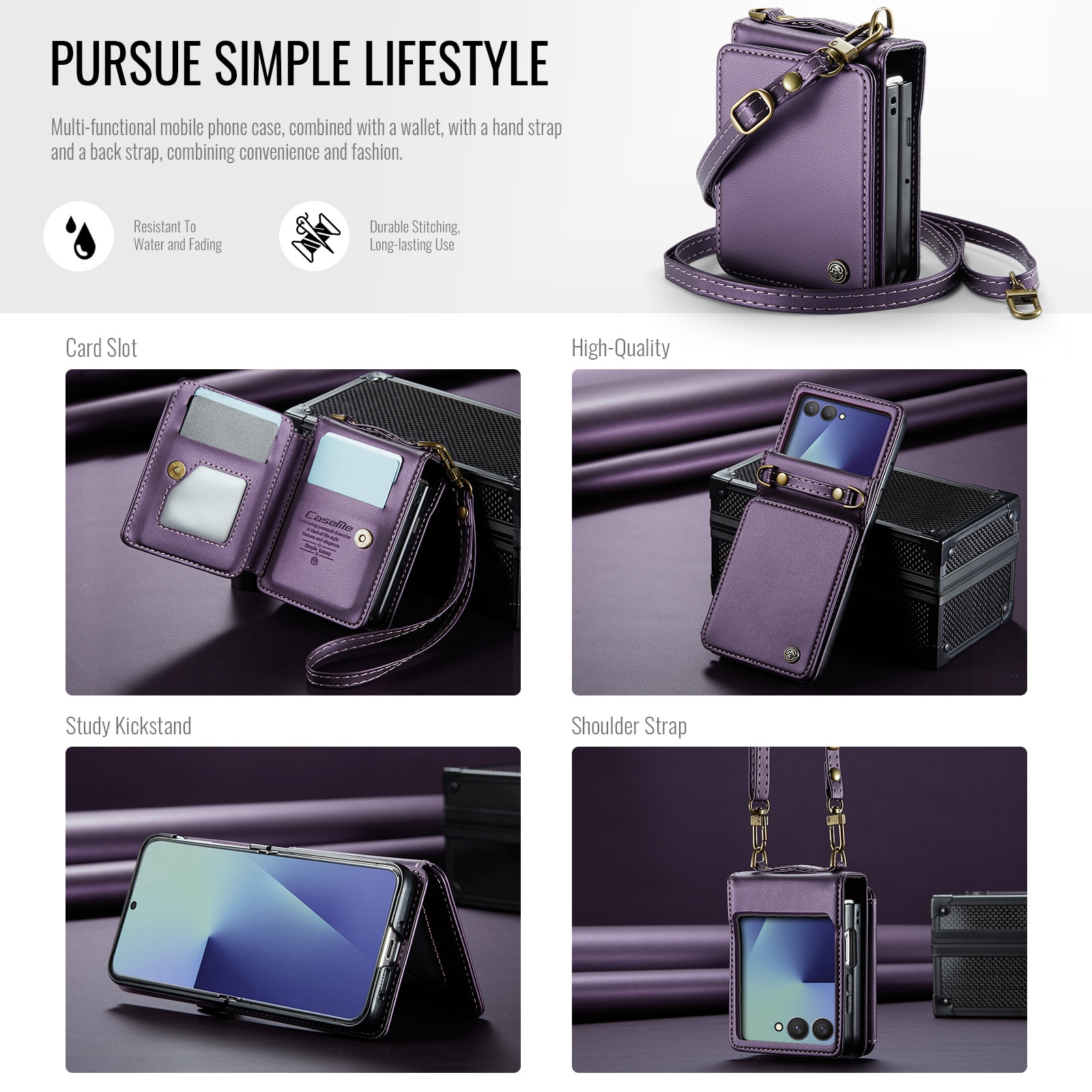 Funda con tarjetero anti-RFID Samsung Galaxy Z Flip 7 Púrpura