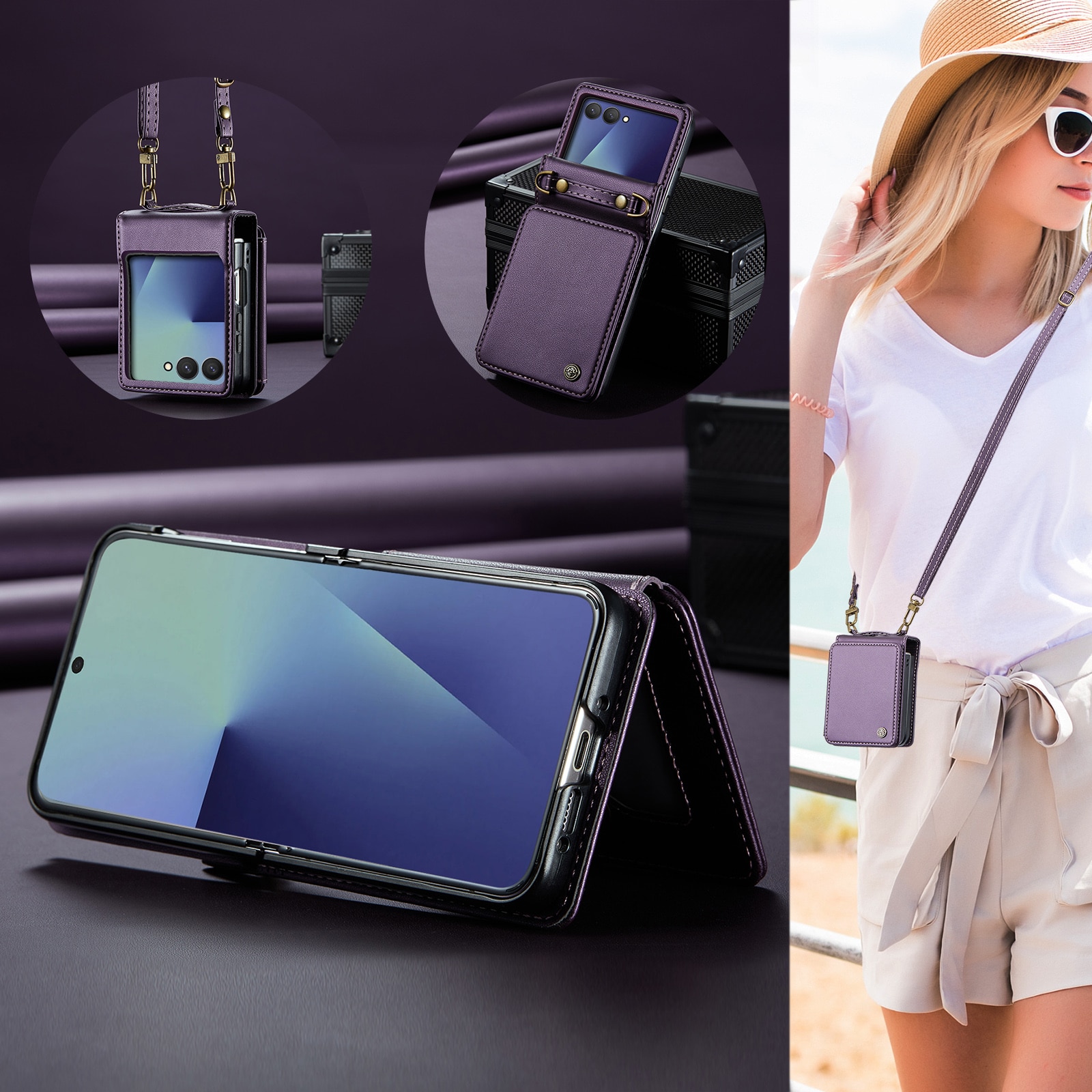 Funda con tarjetero anti-RFID Samsung Galaxy Z Flip 7 Púrpura