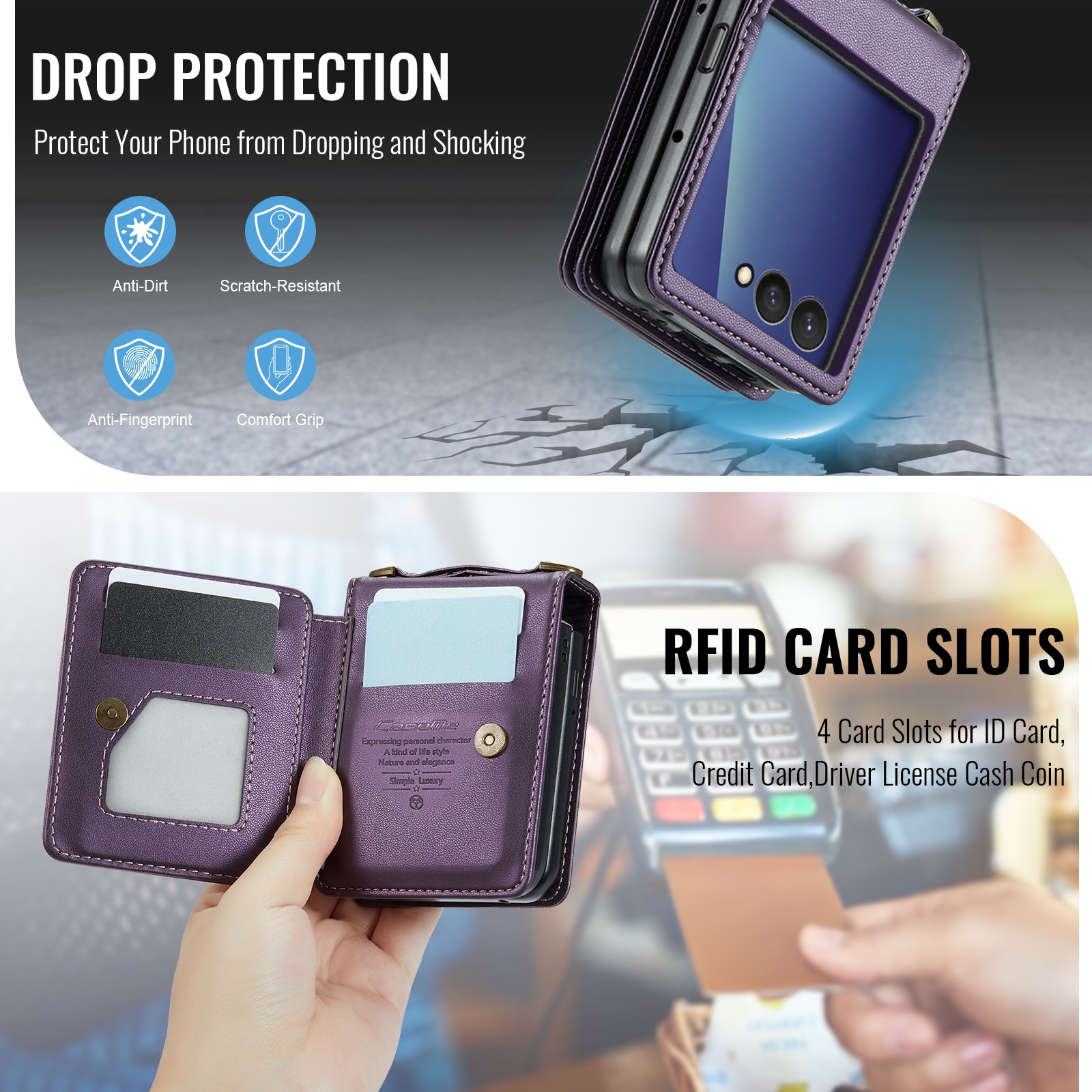 Funda con tarjetero anti-RFID Samsung Galaxy Z Flip 7 Púrpura