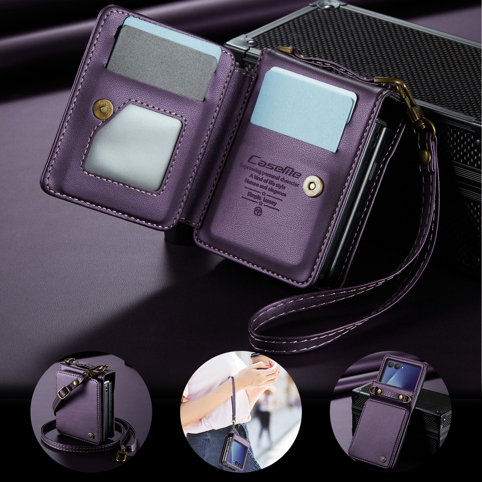 Funda con tarjetero anti-RFID Samsung Galaxy Z Flip 7 Púrpura