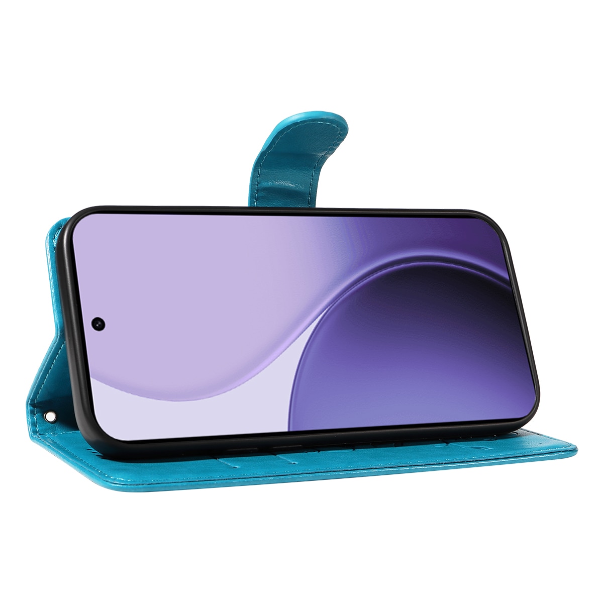 Funda de Cuero con Mariposas Oppo Reno 14 F, Azul