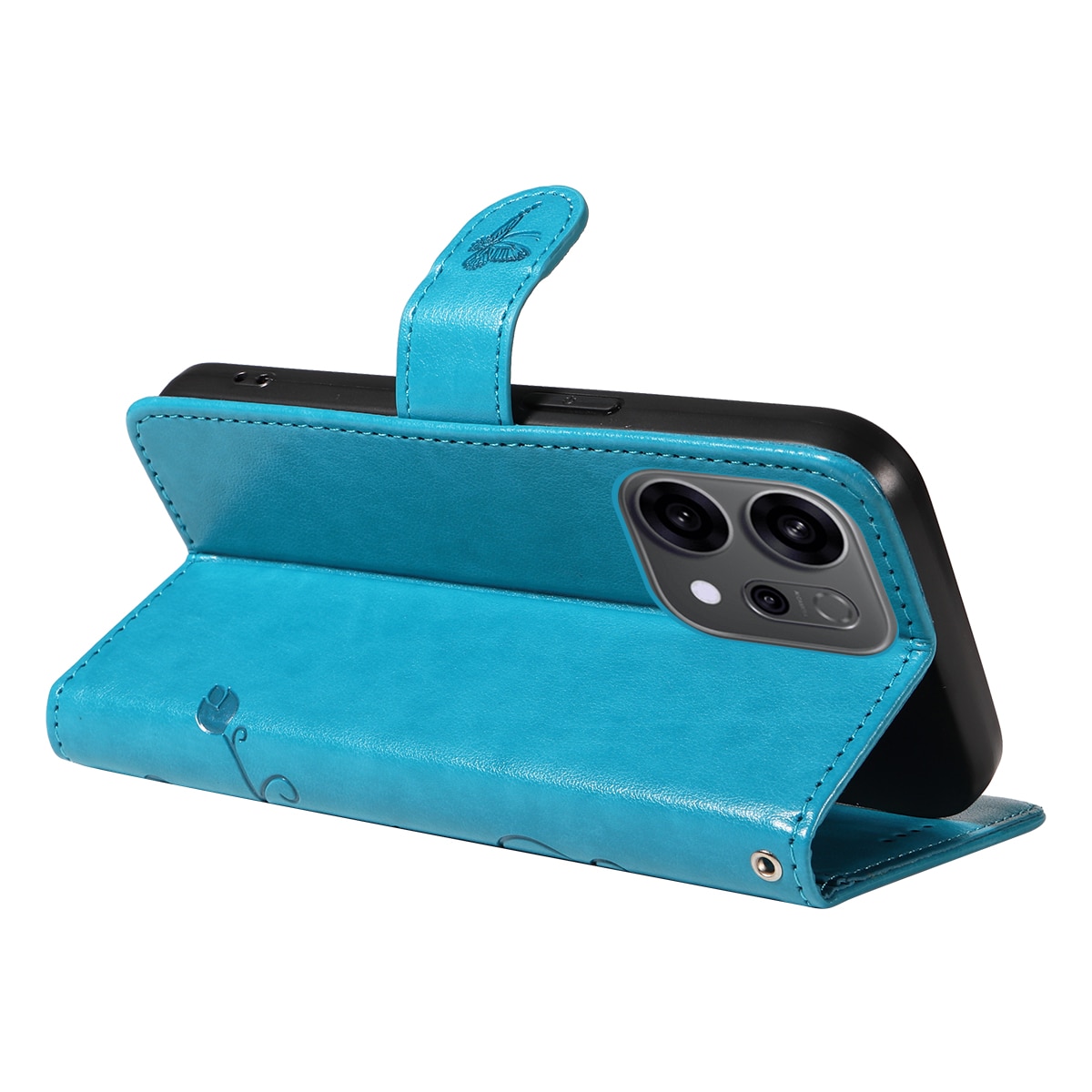 Funda de Cuero con Mariposas Oppo Reno 14 F, Azul